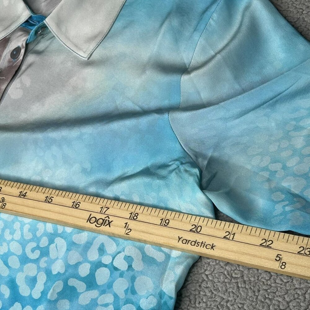 Soft Surroundings Shirt Womens Medium Blue Silk Floral Button Front Tunic Top - Picture 8 of 12